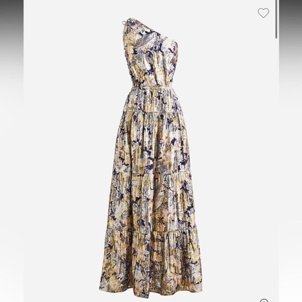 J Crew Collection one-shoulder silk-Lurex blend dress in lily swirl size 14